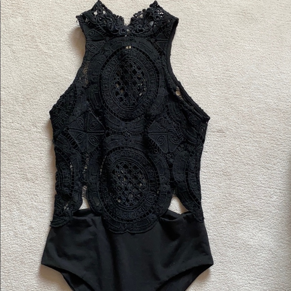 Black high neck lace body suit